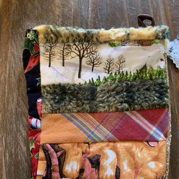 Christmas Stocking Quilted Dog Patchwork Fabric Puppy NEW 17” Handmade - Picture 3 of 5